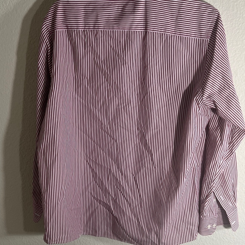 Peter Manning NYC men's long-sleeve Easy Care Dress Shirt Red white Stripe - Picture 7 of 8